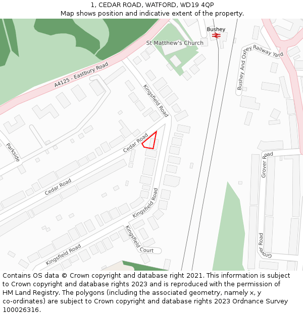 1, CEDAR ROAD, WATFORD, WD19 4QP: Location map and indicative extent of plot