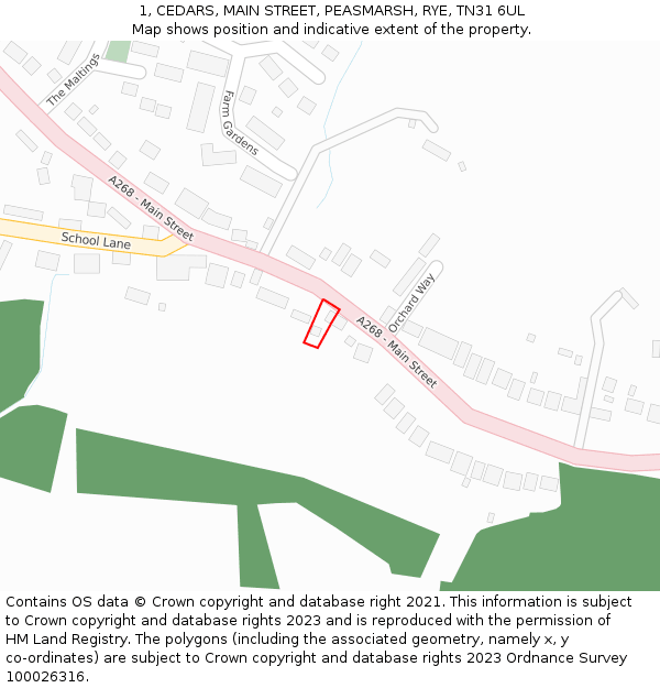 1, CEDARS, MAIN STREET, PEASMARSH, RYE, TN31 6UL: Location map and indicative extent of plot