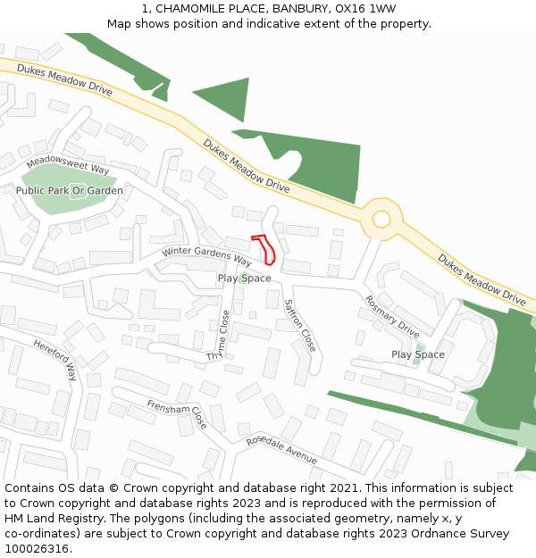 1, CHAMOMILE PLACE, BANBURY, OX16 1WW: Location map and indicative extent of plot
