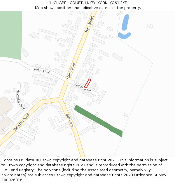 1, CHAPEL COURT, HUBY, YORK, YO61 1YF: Location map and indicative extent of plot