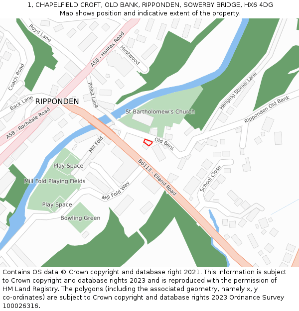 1, CHAPELFIELD CROFT, OLD BANK, RIPPONDEN, SOWERBY BRIDGE, HX6 4DG: Location map and indicative extent of plot