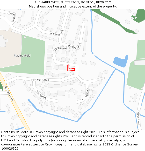 1, CHAPELGATE, SUTTERTON, BOSTON, PE20 2NY: Location map and indicative extent of plot