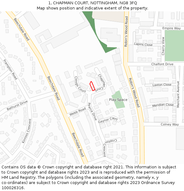 1, CHAPMAN COURT, NOTTINGHAM, NG8 3FQ: Location map and indicative extent of plot