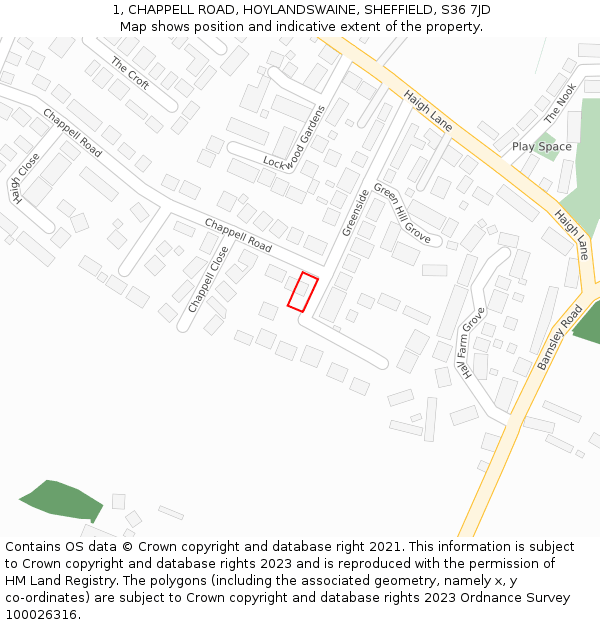 1, CHAPPELL ROAD, HOYLANDSWAINE, SHEFFIELD, S36 7JD: Location map and indicative extent of plot