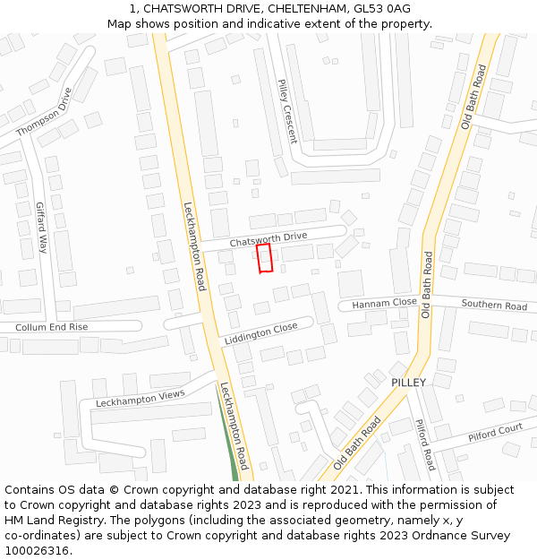 1, CHATSWORTH DRIVE, CHELTENHAM, GL53 0AG: Location map and indicative extent of plot