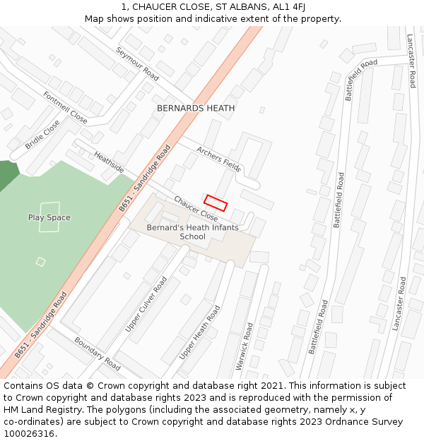 1, CHAUCER CLOSE, ST ALBANS, AL1 4FJ: Location map and indicative extent of plot