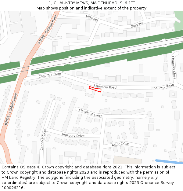 1, CHAUNTRY MEWS, MAIDENHEAD, SL6 1TT: Location map and indicative extent of plot
