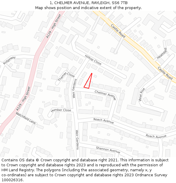 1, CHELMER AVENUE, RAYLEIGH, SS6 7TB: Location map and indicative extent of plot