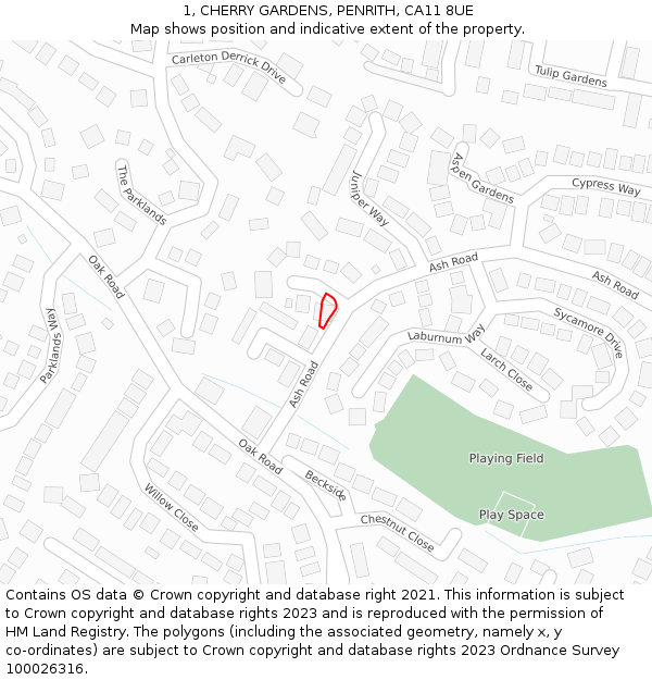 1, CHERRY GARDENS, PENRITH, CA11 8UE: Location map and indicative extent of plot