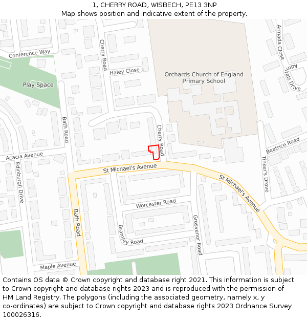 1, CHERRY ROAD, WISBECH, PE13 3NP: Location map and indicative extent of plot