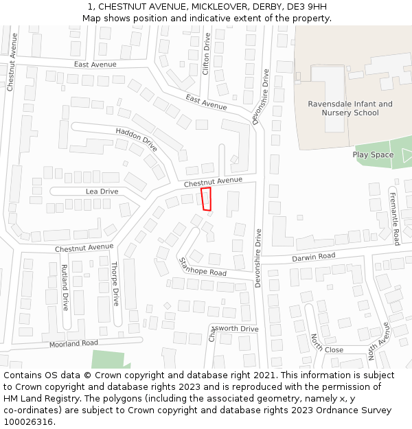 1, CHESTNUT AVENUE, MICKLEOVER, DERBY, DE3 9HH: Location map and indicative extent of plot