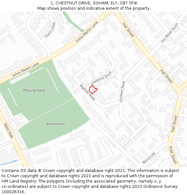 1, CHESTNUT DRIVE, SOHAM, ELY, CB7 5FW: Location map and indicative extent of plot