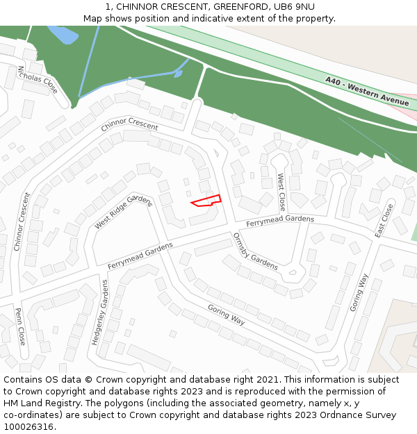 1, CHINNOR CRESCENT, GREENFORD, UB6 9NU: Location map and indicative extent of plot