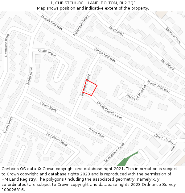1, CHRISTCHURCH LANE, BOLTON, BL2 3QF: Location map and indicative extent of plot