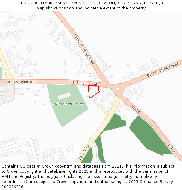 1, CHURCH FARM BARNS, BACK STREET, GAYTON, KING'S LYNN, PE32 1QR: Location map and indicative extent of plot
