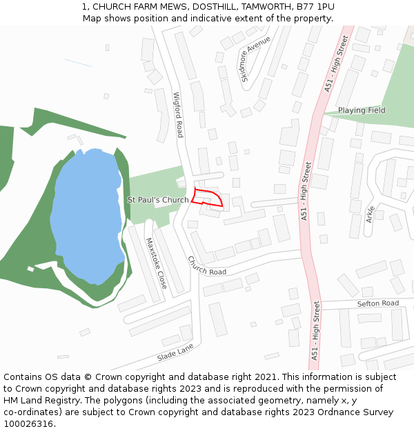 1, CHURCH FARM MEWS, DOSTHILL, TAMWORTH, B77 1PU: Location map and indicative extent of plot