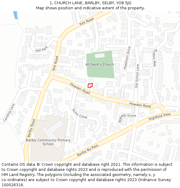 1, CHURCH LANE, BARLBY, SELBY, YO8 5JG: Location map and indicative extent of plot