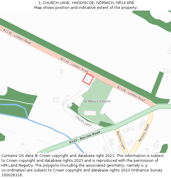 1, CHURCH LANE, HADDISCOE, NORWICH, NR14 6PB: Location map and indicative extent of plot
