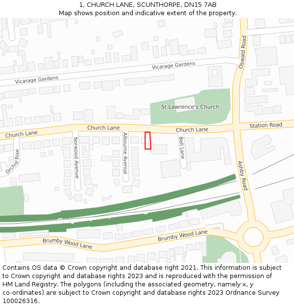 1, CHURCH LANE, SCUNTHORPE, DN15 7AB: Location map and indicative extent of plot