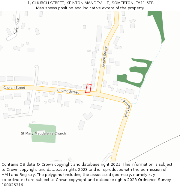 1, CHURCH STREET, KEINTON MANDEVILLE, SOMERTON, TA11 6ER: Location map and indicative extent of plot