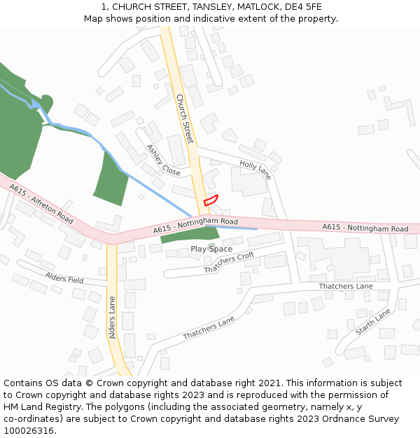 1, CHURCH STREET, TANSLEY, MATLOCK, DE4 5FE: Location map and indicative extent of plot