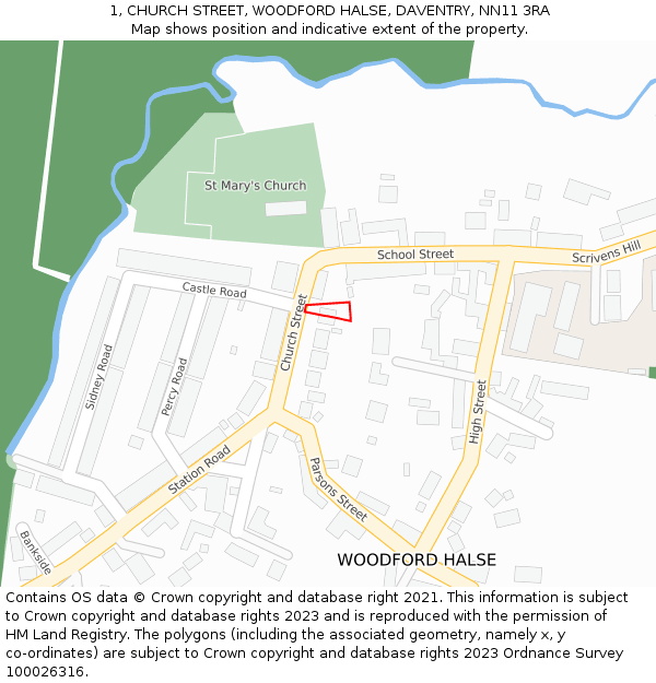 1, CHURCH STREET, WOODFORD HALSE, DAVENTRY, NN11 3RA: Location map and indicative extent of plot