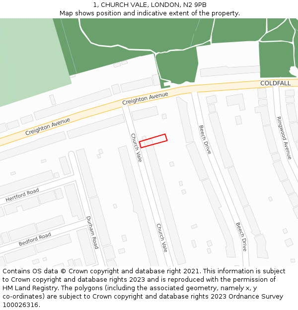 1, CHURCH VALE, LONDON, N2 9PB: Location map and indicative extent of plot