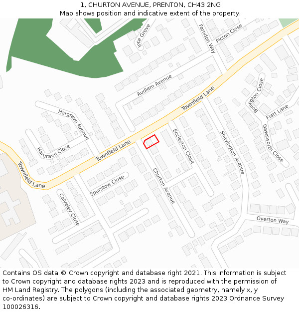 1, CHURTON AVENUE, PRENTON, CH43 2NG: Location map and indicative extent of plot