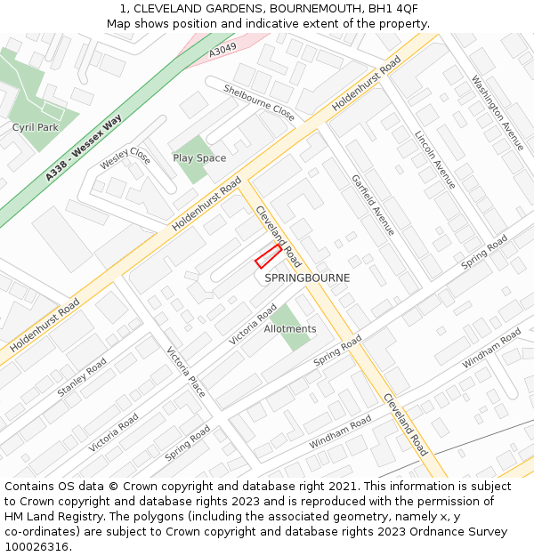 1, CLEVELAND GARDENS, BOURNEMOUTH, BH1 4QF: Location map and indicative extent of plot