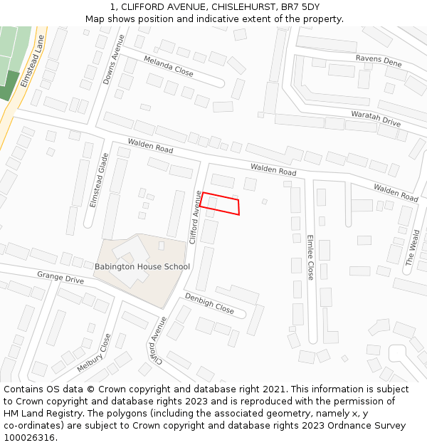 1, CLIFFORD AVENUE, CHISLEHURST, BR7 5DY: Location map and indicative extent of plot