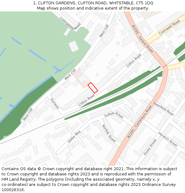 1, CLIFTON GARDENS, CLIFTON ROAD, WHITSTABLE, CT5 1DQ: Location map and indicative extent of plot