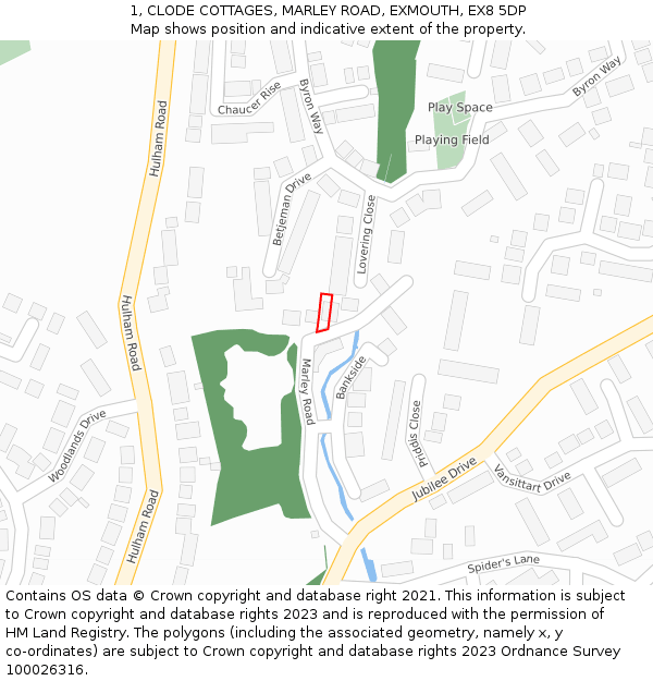 1, CLODE COTTAGES, MARLEY ROAD, EXMOUTH, EX8 5DP: Location map and indicative extent of plot