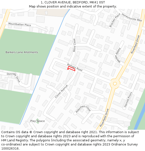 1, CLOVER AVENUE, BEDFORD, MK41 0ST: Location map and indicative extent of plot