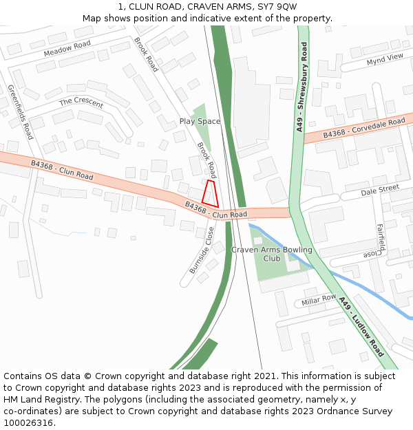 1, CLUN ROAD, CRAVEN ARMS, SY7 9QW: Location map and indicative extent of plot
