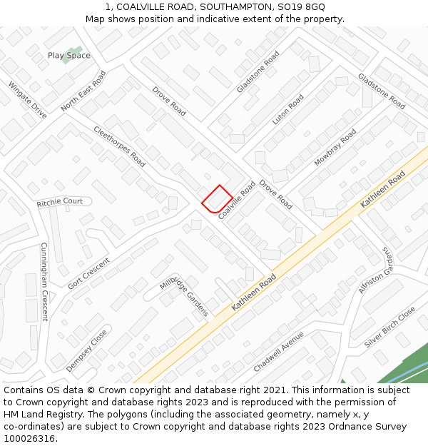 1, COALVILLE ROAD, SOUTHAMPTON, SO19 8GQ: Location map and indicative extent of plot