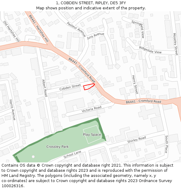 1, COBDEN STREET, RIPLEY, DE5 3FY: Location map and indicative extent of plot