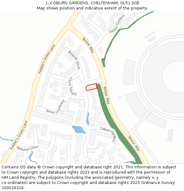 1, COBURN GARDENS, CHELTENHAM, GL51 0GE: Location map and indicative extent of plot
