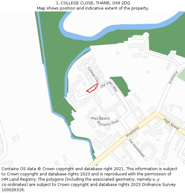 1, COLLEGE CLOSE, THAME, OX9 2DQ: Location map and indicative extent of plot