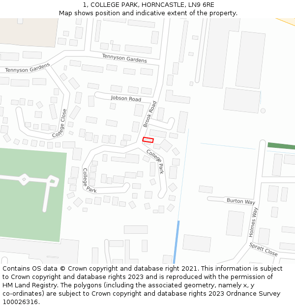 1, COLLEGE PARK, HORNCASTLE, LN9 6RE: Location map and indicative extent of plot