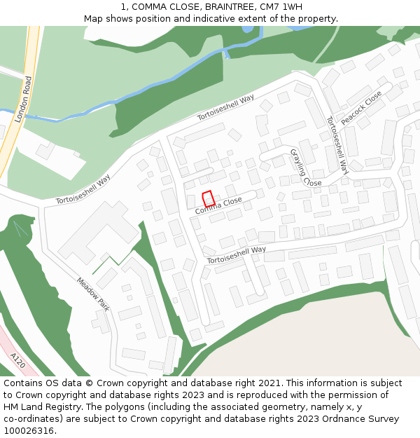 1, COMMA CLOSE, BRAINTREE, CM7 1WH: Location map and indicative extent of plot