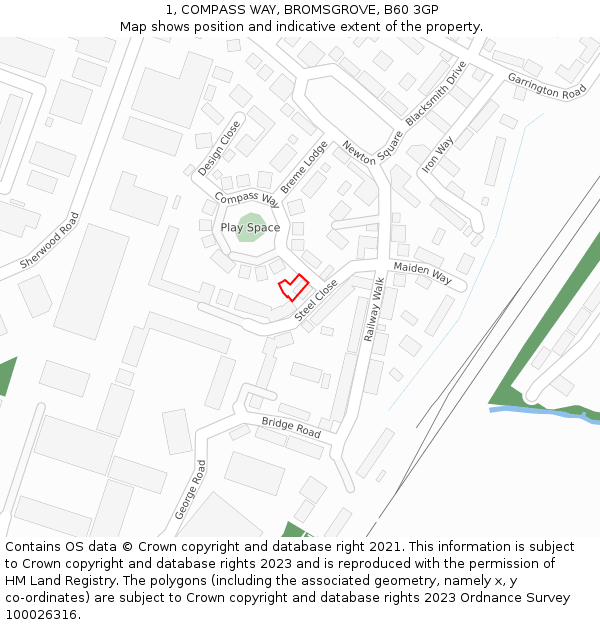1, COMPASS WAY, BROMSGROVE, B60 3GP: Location map and indicative extent of plot