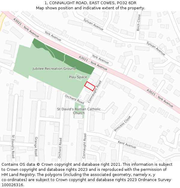1, CONNAUGHT ROAD, EAST COWES, PO32 6DR: Location map and indicative extent of plot