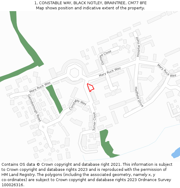 1, CONSTABLE WAY, BLACK NOTLEY, BRAINTREE, CM77 8FE: Location map and indicative extent of plot
