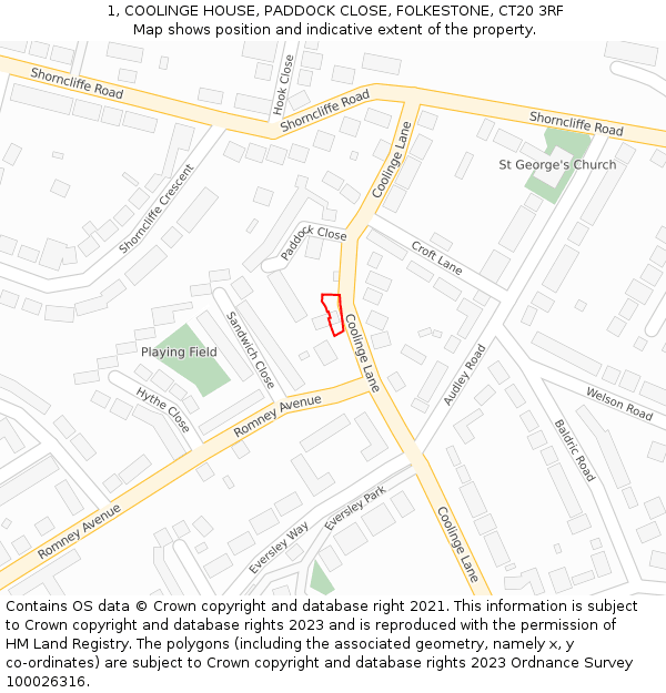 1, COOLINGE HOUSE, PADDOCK CLOSE, FOLKESTONE, CT20 3RF: Location map and indicative extent of plot