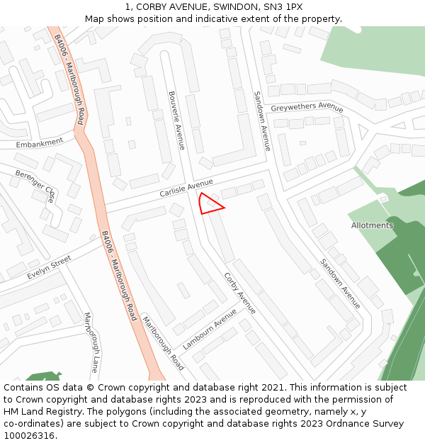 1, CORBY AVENUE, SWINDON, SN3 1PX: Location map and indicative extent of plot