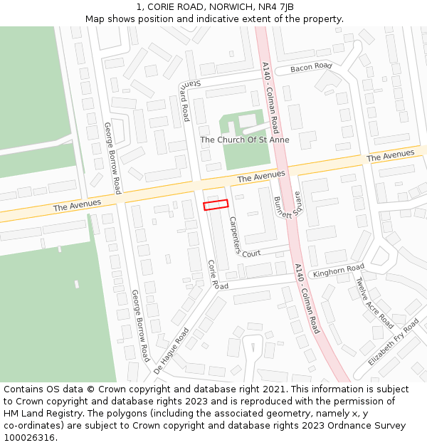1, CORIE ROAD, NORWICH, NR4 7JB: Location map and indicative extent of plot