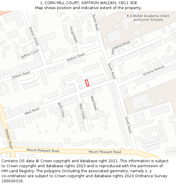 1, CORN MILL COURT, SAFFRON WALDEN, CB11 3DE: Location map and indicative extent of plot