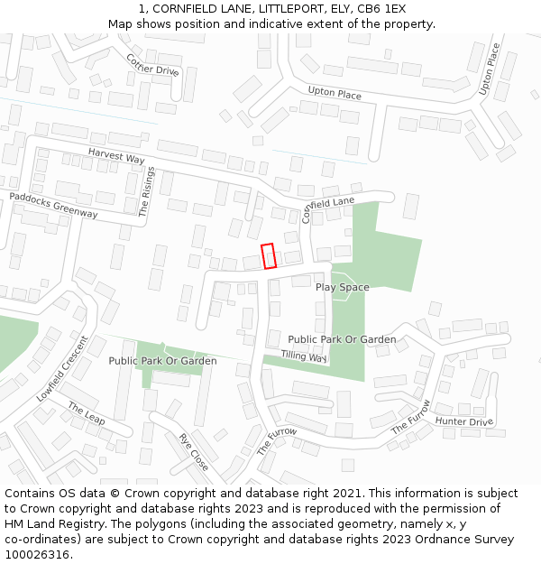 1, CORNFIELD LANE, LITTLEPORT, ELY, CB6 1EX: Location map and indicative extent of plot