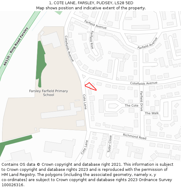 1, COTE LANE, FARSLEY, PUDSEY, LS28 5ED: Location map and indicative extent of plot