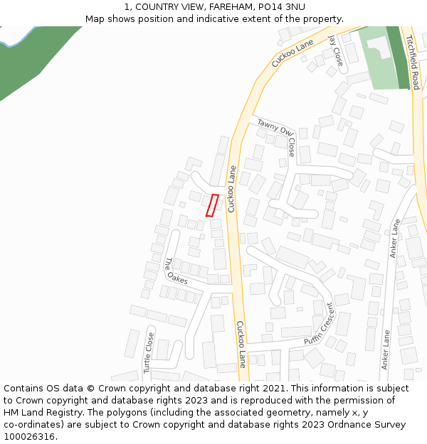 1, COUNTRY VIEW, FAREHAM, PO14 3NU: Location map and indicative extent of plot
